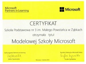 Certyfikat Modelowej Szkoły Microsoft