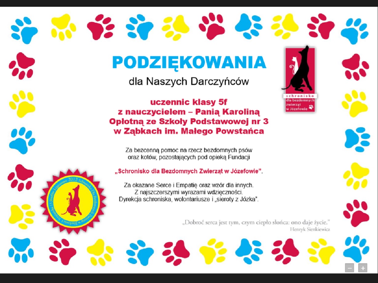 Podziękowanie dla Uczniów naszej szkoły. – Szkoła Podstawowa Nr 3