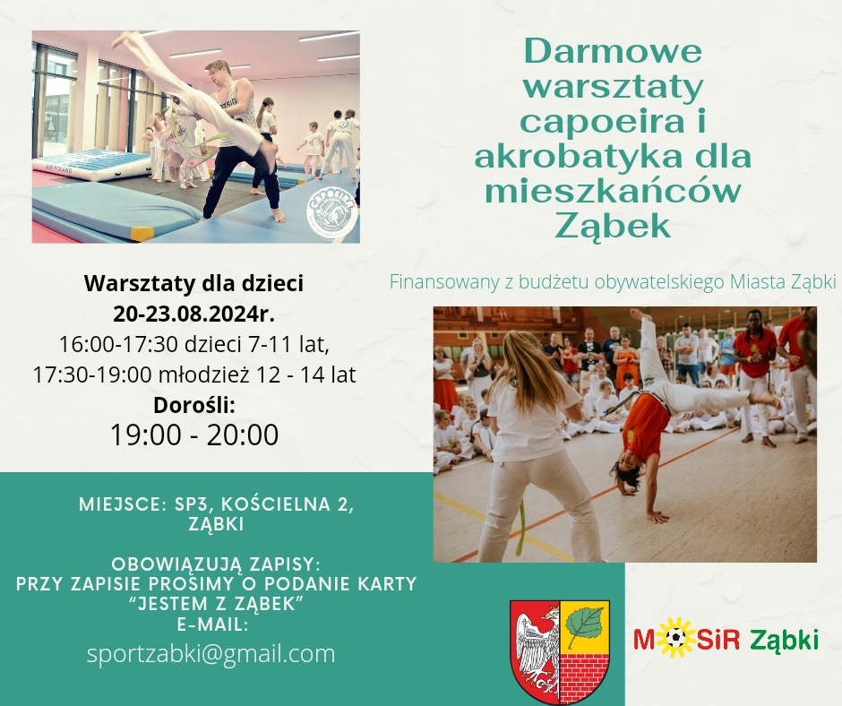 Darmowy kurs capoeira i akrobatyka dla mieszkancow Zabek